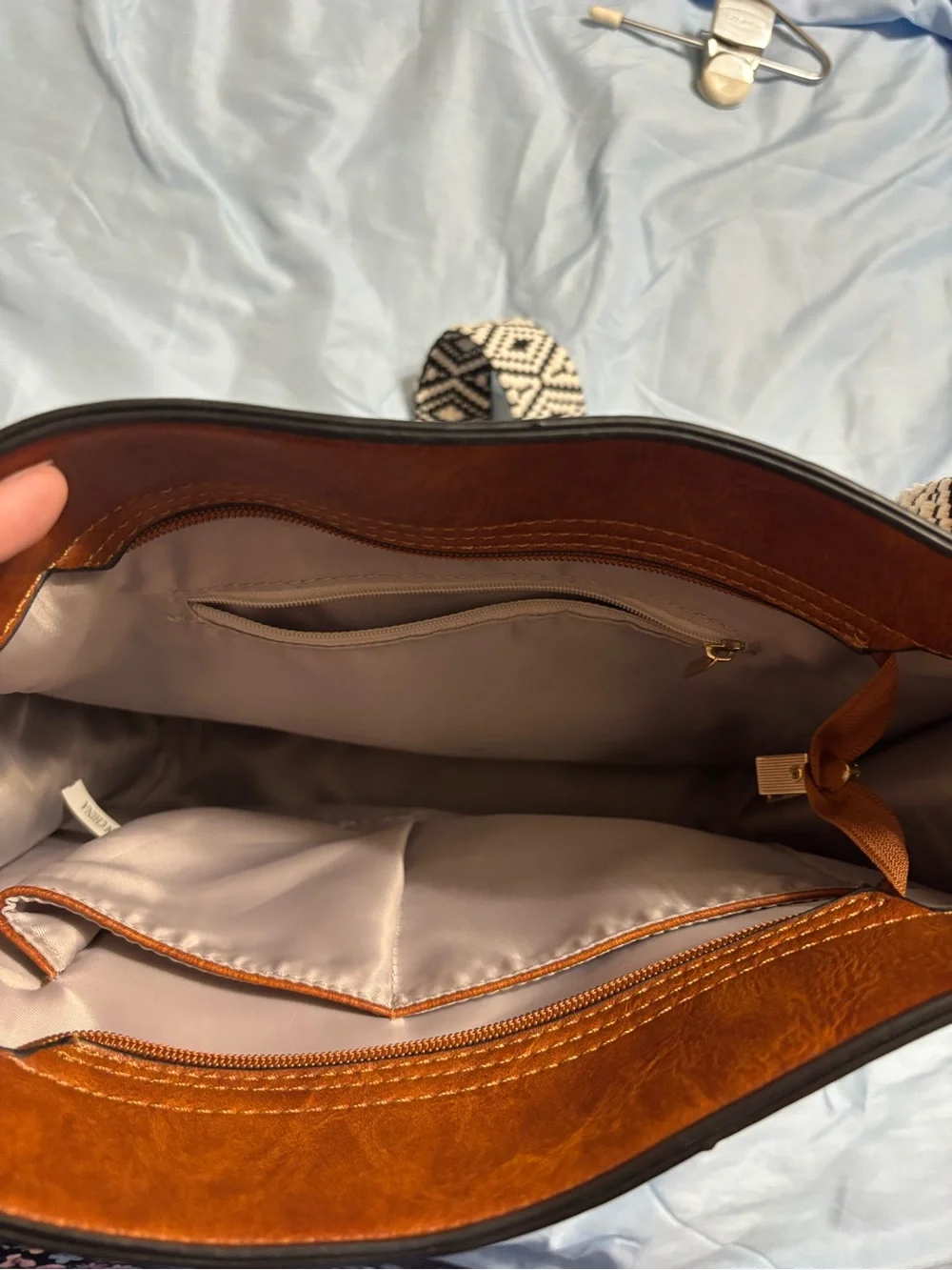 Tan Faux Leather Crossbody Bag with 2 Straps